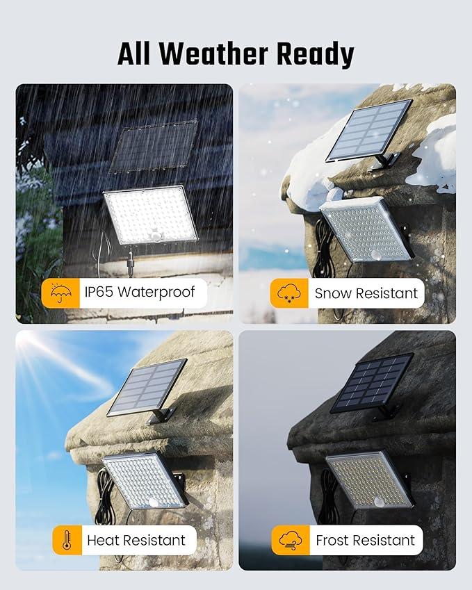 SUPERDANNY Solar Outside Lights with 113 Bright LEDs 7000K, Motion Sensor Outdoor Flood Lights Dusk to Dawn with 16ft Cable IP65 Waterproof, Security Light for Garden Barn Porch 2 Pack