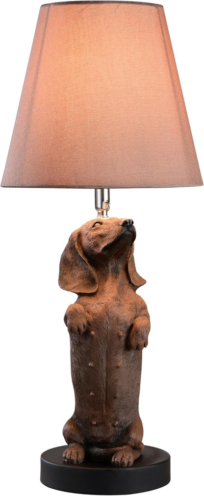 YANIC Lamp for Bedroom, Bedroom Nightstand, Classic Bedside Lamps, Lamps for Night Stands, Adjustable Angle Dog Statue Rocker Switch Brown Fabric Shade Mental Base (24112A)