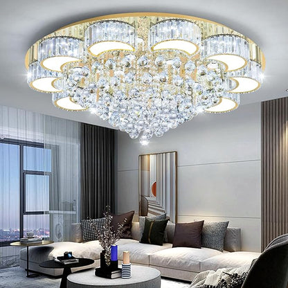 39.4" Gold Modern Crystal Chandeliers for Dining Room LED Dimmable Light Fixtures Flush Mount Light Living Room Bedrooms