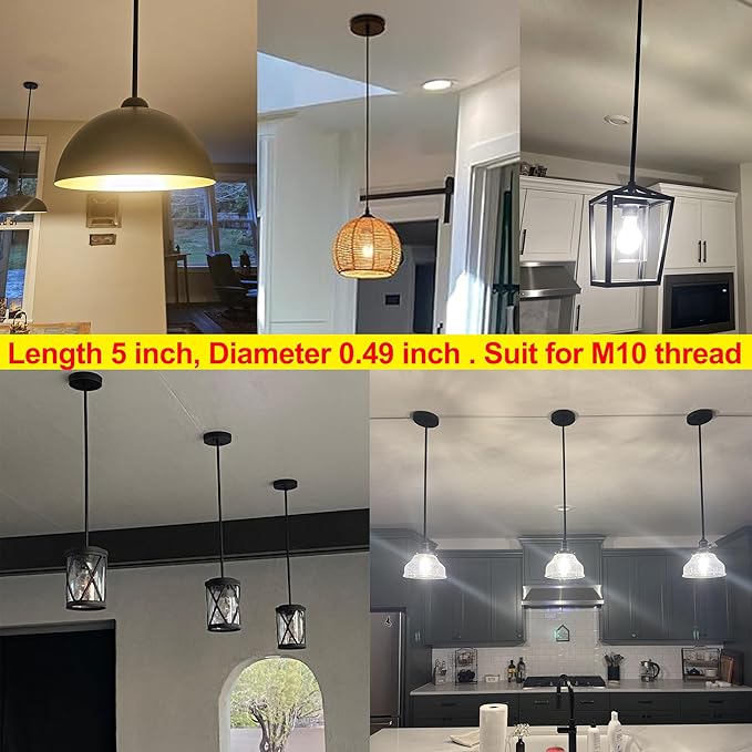 SGLfarmty M10 Threaded Extension Rod, 2PCS 5-inch Length Matte Black Lighting Fixture Downrods & Stems for Pendant Light, Island Lighting, Chandeliers