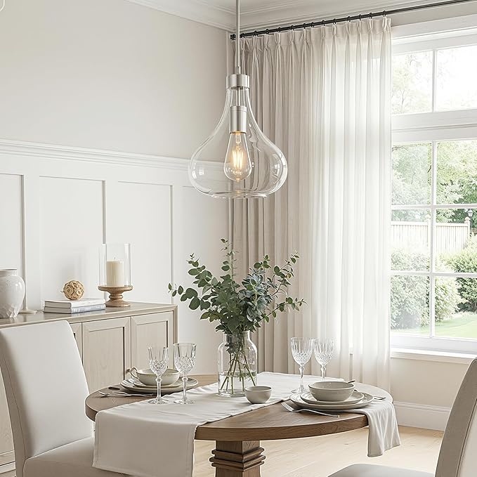 Modern Glass Pendant Light 9.44 in Clear Glass Shade Chrome Farmhouse Island Pendant Lights for Kitchen Pendant Lighting Over Sink Bedroom Dining Room
