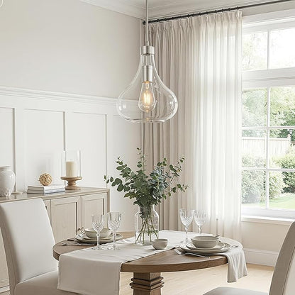 Modern Glass Pendant Light 9.44 in Clear Glass Shade Chrome Farmhouse Island Pendant Lights for Kitchen Pendant Lighting Over Sink Bedroom Dining Room