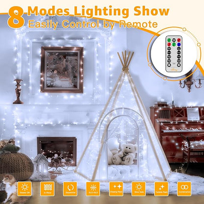 Ollny Christmas Lights Outdoor 800LED 262FT, Cool White Plug in Fairy Light with Remote, 8 Modes Waterproof Timers Dimmable LED String Lights for Indoor House Outside Bedroom Patio Balcony