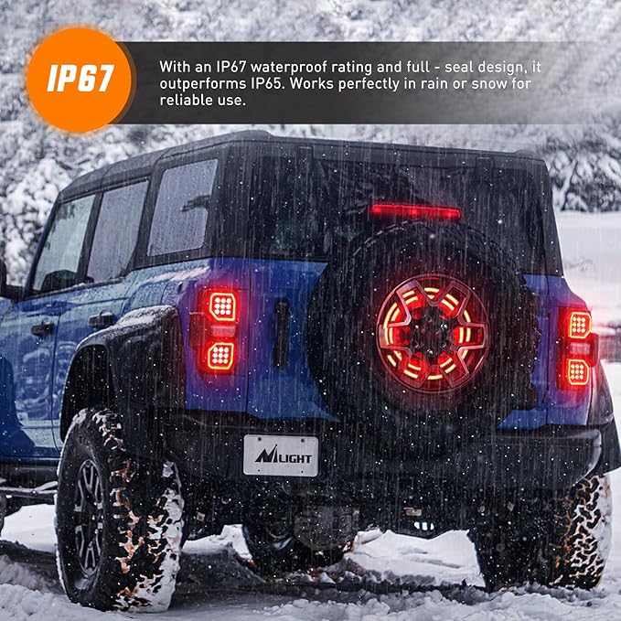 Nilight Spare Tire Brake Light Red Double Row LED Ring 3rd Third Stop Rear Wheel Lights Plug and Play Fit for 2021 2022 2023 Ford Bronco 2/4 Doors