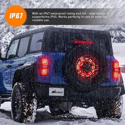 Nilight Spare Tire Brake Light Red Double Row LED Ring 3rd Third Stop Rear Wheel Lights Plug and Play Fit for 2021 2022 2023 Ford Bronco 2/4 Doors