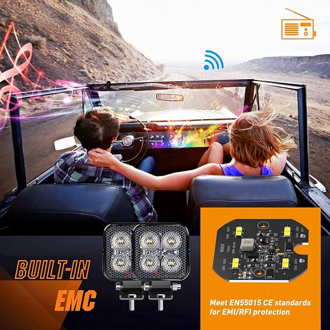 Nilight 2PCS 3Inch Led Pods Square 1500LM Built-in EMC Work Light 90 Degree Flood Beam Angle for Offroad Side Rear Back-Up Reverse Lamps for Tractor Truck Motorcycle Boat ATV UTV