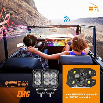 Nilight 2PCS 3Inch Led Pods Square 1500LM Built-in EMC Work Light 90 Degree Flood Beam Angle for Offroad Side Rear Back-Up Reverse Lamps for Tractor Truck Motorcycle Boat ATV UTV