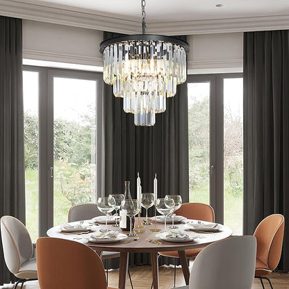 Black Crystal Chandeliers for Dining Room, 4-Tier 5 Lights Modern Chandelier Contemporary Luxury Top K9 Crystal Ceiling Pendant Light Fixture for Foyer Kitchen Bedroom Closet 18"