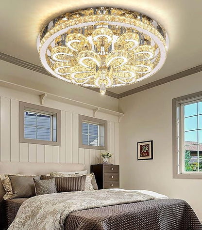 Modern Chandeliers for Living Room Crystal Chandelier Ceiling Light Fixture LED Dimmable with Remote Pendant Lighting Flush Mount Lighting for Dining Room Bedroom Silver