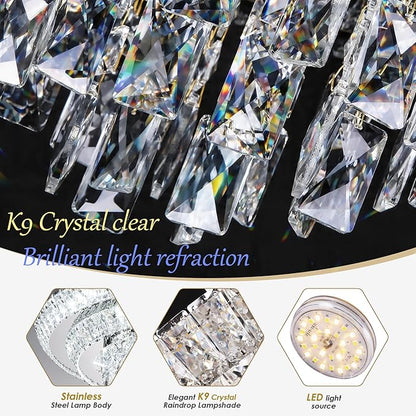 COCOSTAR 18 inch Flush Mount Crystal Chandeliers with Remote and APP, Modern Elegant LED Crystal Raindrop Ceiling Light Fixture, 3CCT Dimmable, for Living Room Kitchen Island Bedroom Entryway Foyer