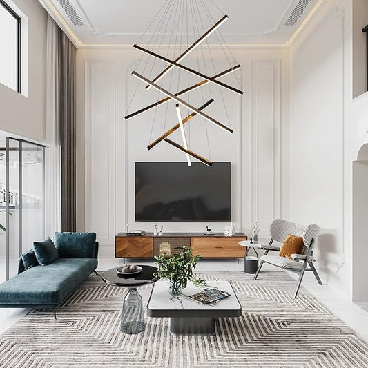 JAYMP Modern LED Chandeliers Dimmable Pendant Light Fixture for High Ceiling Living Room Dining Room Staircase Restaurant Sputnik Floating Sculptural Art Hanging Lamp (Black, 7-Lights Small)
