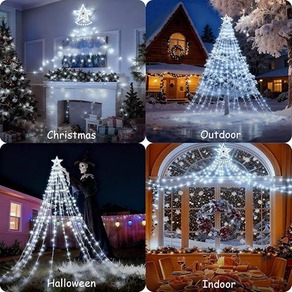Star String Lights, 350 LED Tree Waterfall Fairy Lights, Outdoor Waterproof Christmas Decoration Lights with Remote, 16FT X 9 Hanging LED Lamp for Garden Yard Wedding Birthday Festival, Cool White