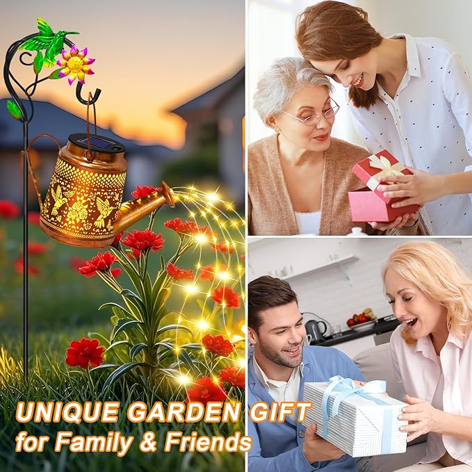 Mothers Day Gifts Solar Lights Outdoor Waterproof Garden Decor,Solar Watering Can Lights Hummingbird lanterns,Birthday Gift for Mom Women,Decorative Hanging Fairy String Light for Yard Art Patio Porch