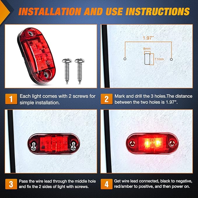 Nilight 2.5Inch Oval Side Marker Light 10PCS Red 2 Diode LED Clearance Trailer Fender Lights Waterproof Surface Mounted for 10-30V Truck Camper Boat Lorry