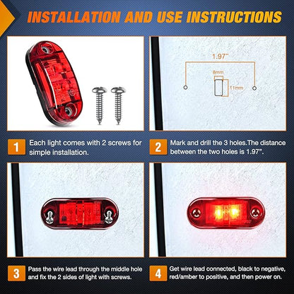 Nilight 2.5Inch Oval Side Marker Light 10PCS Red 2 Diode LED Clearance Trailer Fender Lights Waterproof Surface Mounted for 10-30V Truck Camper Boat Lorry