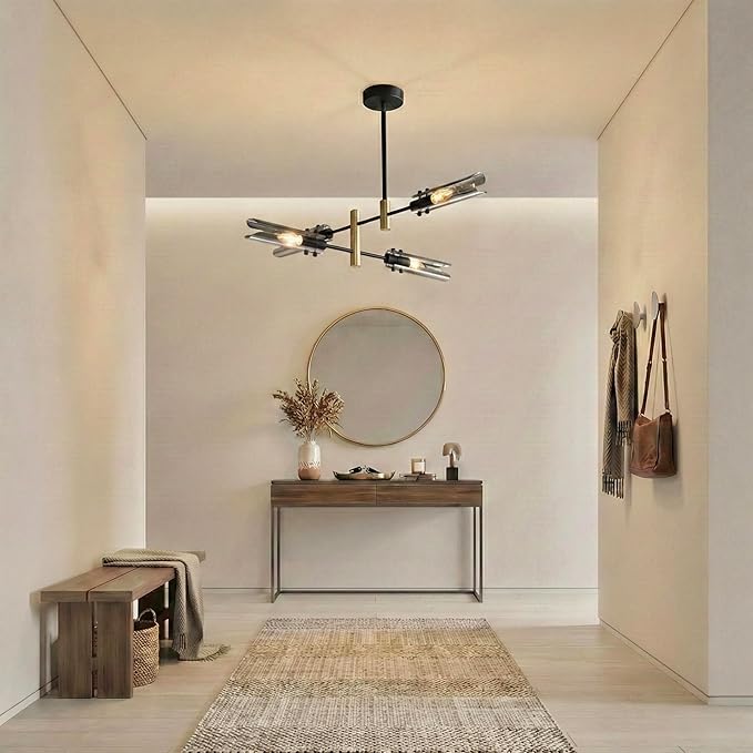 Modern Living room Dining room Sputnik Chandelier, Bedroom Hallway Light Fixtures, Pendant Lights Kitchen Island, Hanging Lights Ceiling Light Farmhouse Kitchen Decor Fixture Lamparas (Black & Gold-4)