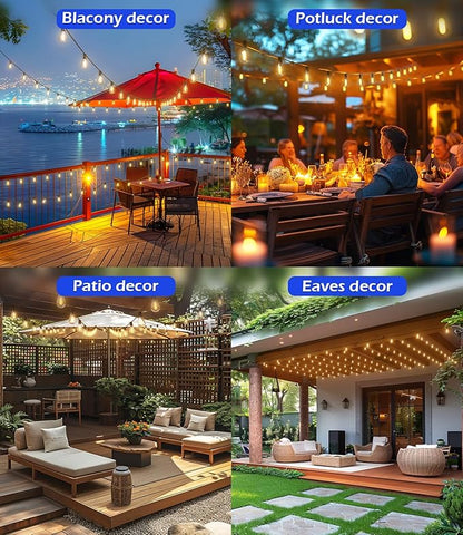 luckystyle 60FT LED Outdoor String Lights with 16+1 Edison Shatterproof Waterproof Bulbs, 2700K Commercial Grade Patio Lights, Heavy Duty Outside Hanging Outdoor Lights for Garden Porch Deck Decor