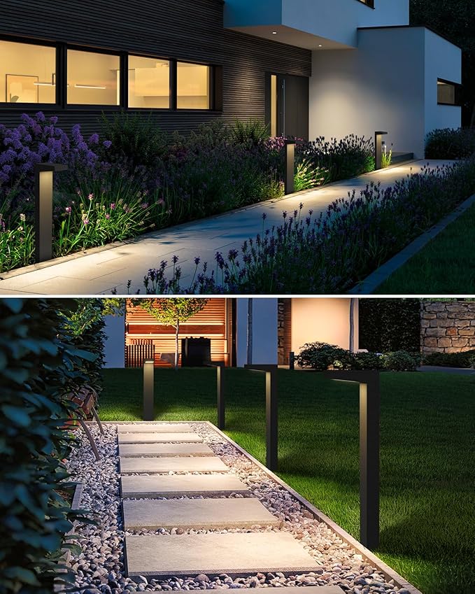 SUNVIE Low Voltage Pathway Lights Wired 3000K 5W LED Outdoor Landscape Lighting with Connectors Cast-Aluminum Waterproof Landscape Path Lights Low Voltage for Garden Walkway, 12-24V, AC/DC, 4 Pack