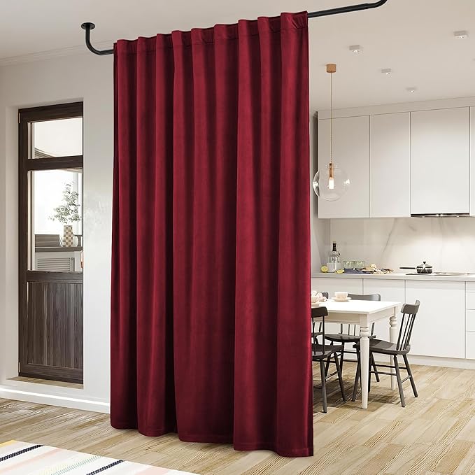 StangH Red Movie Room Curtains, 96 Inches Long Blackout Velvet Curtains, Luxury Draped Look Window Panels Christmas Decor with Back Tab for Theater/Store, W72 x L96 inches, 1 Panels