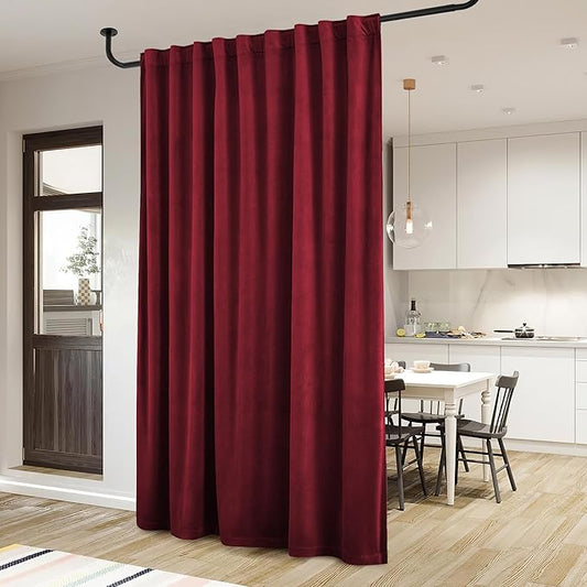 StangH Red Movie Room Curtains, 96 Inches Long Blackout Velvet Curtains, Luxury Draped Look Window Panels Christmas Decor with Back Tab for Theater/Store, W72 x L96 inches, 1 Panels