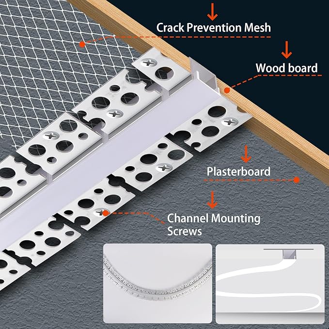 10Pack Curved Plaster in LED Channel 3.3ft Flexible Recessed Drywall Aluminum Strip Light Track with White Diffuser for LED Tape Mounting Profile