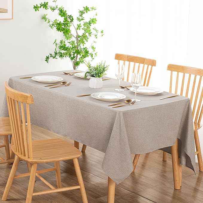 DWCN Faux Linen Tablecloth Rectangle - Fabric Waterproof Spill-Proof Wrinkle and Stain Resistant Tablecloths Decorative Farmhouse Table Cover for Kitchen Dining Party, 54 x 80 Inch, Stone