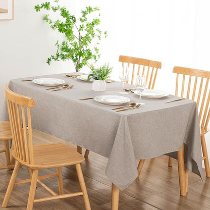DWCN Faux Linen Tablecloth Rectangle - Fabric Waterproof Spill-Proof Wrinkle and Stain Resistant Tablecloths Decorative Farmhouse Table Cover for Kitchen Dining Party, 54 x 80 Inch, Stone