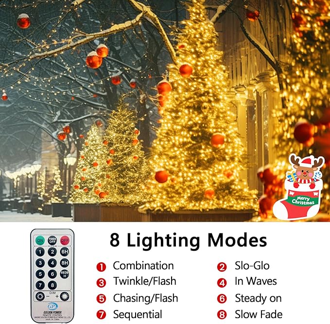 BHCLIGHT 75FT 1500 LED Cluster Christmas Lights, Christmas Tree Lights Outdoor 8 Modes with Timer & Remote, Firecrackers String Lights Waterproof for Garland Party Xmas Decorations, Warm White