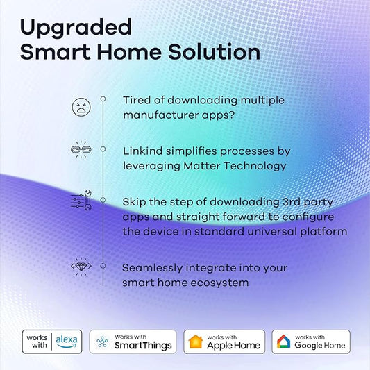 Linkind Matter Smart Light Bulb, Smart Bulbs Work with Apple Home, Siri, Alexa, Google Home, SmartThings, Color Changing Light Bulbs Music Sync RGBTW, Mood Lights, 2.4Ghz WiFi A19 E26 60W 800LM 6 Pack