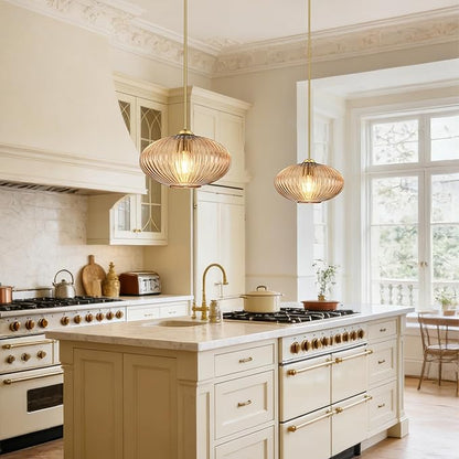 10" Amber Glass Modern Pendant Light Kitchen Island 2 Pack Brushed Gold Mid Century Modern Pendant Lighting with Clear Amber Glass Hanging Pendant Light for Dining Room（Bulb Incl.）
