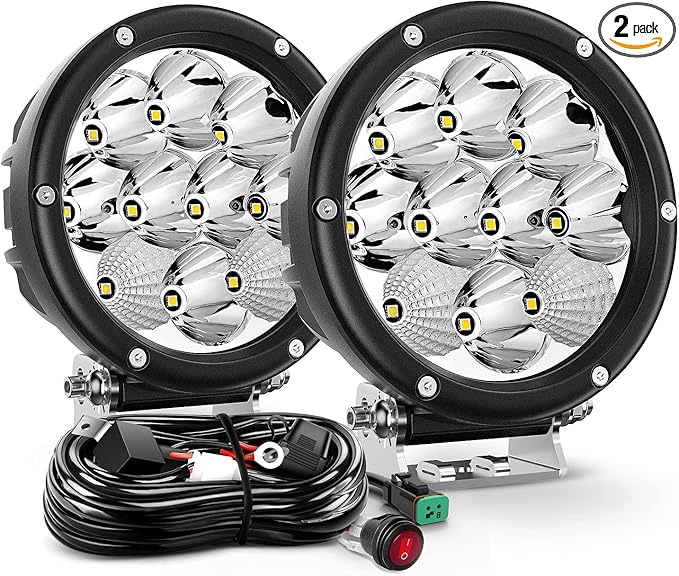 Nilight 5.7 Inch Round 50W LED Driving Light w/ 16AWG DT Connector Wiring Harness 6500LM IP68 Spot Flood Combo Work Lamp for Offroad ATV UTV SUV Motorcycle Truck Tractor Boat