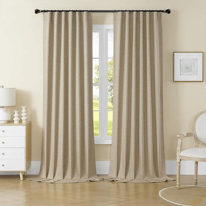 DUALIFE Taupe Linen Curtain 84 Inches Long for Bedroom/Living Room Thermal Insulated Sun Block Out Back Tab and Rod Pocket Dining Room Curtains Drapes 2 Panels - Taupe Tan,W50 x L84