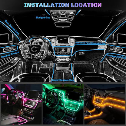 Car LED Interior Strip Light- Wireless Bluetooth APP Control, Multicolor RGB 5 in 1 with 236 inches Fiber Optic Ambient Lighting Kits, 16 Million Colors Sound Active Neon Led Lights Strip for Car