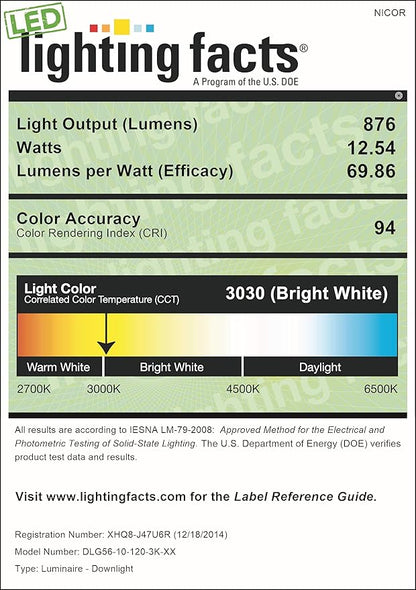 NICOR Lighting 5/6 inch LED Gimbal Downlight Retrofit Kit, 3000K White (DLG56-10-120-3K-WH)
