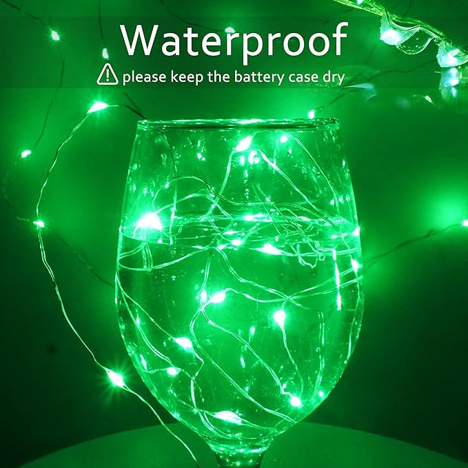SmilingTown 15 Packs 20 Led Green Fairy Lights Battery Operated St Patricks Day Lights 6.6ft Silver String Lights Waterproof Firefly Starry Light for DIY Table Centerpieces Halloween Christmas Party