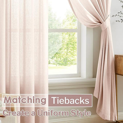 Melodieux Semi Sheer Curtains for Living Room - 72 Inches Long for Bedroom, Rod Poacket, Linen Look Shiny Sheer Drapes, Light Filtering Decovative Curtains, 52" W x 72" L, 2 Panels