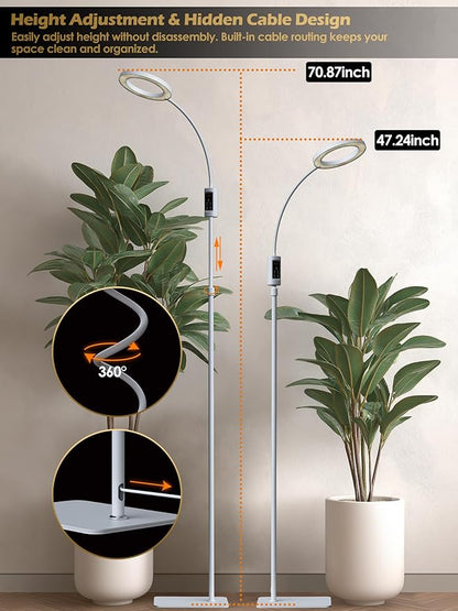 Smart Grow Lights for Indoor Plants, 24W Plant Light with Auto-Timer, Full Spectrum LED Grow Light, Adjustable Height & Stepless Dimming,Plant Assistant Suitable for Most Plants (White)