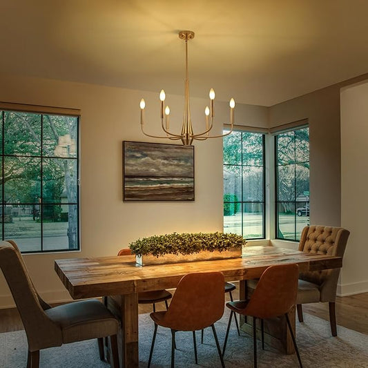 ACNKTZ Brushed Nickel Chandelier, 6-Light Modern Farmhouse Chandeliers for Dining Room Lighting Fixtures Hanging, Industrial Metal Minimalist Chandelier for Kitchen Bedroom Foyer Entryway Hall