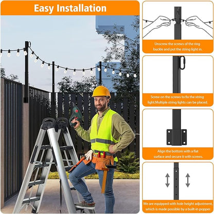 Mutovlin 6 Pack String Light Poles,2.8Ft Light Poles for Outside String Lights,Outdoor Lights Pole with Fork,Metal Poles Stand for Patio Deck Backyard