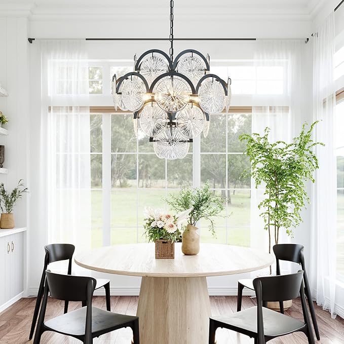 WUZUPS 6-Light Round Crystal Chandelier Pendant Ceiling Light Modern Lighting Fixture for Bedroom Hallway Bar Kitchen Bathroom, H 17.3" W 22.8", E12 Base, Black
