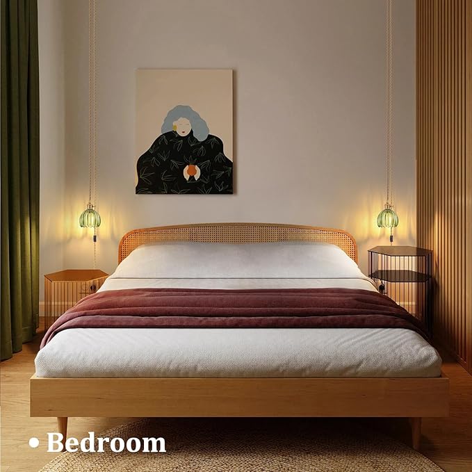 Shenmoyl Plug in Pendant Light Hanging Light Fixture Corded On/Off Switch Brass Pendant Light with Green Tulip Glass Lampshade for Bedroom Living Room Kitchen Island