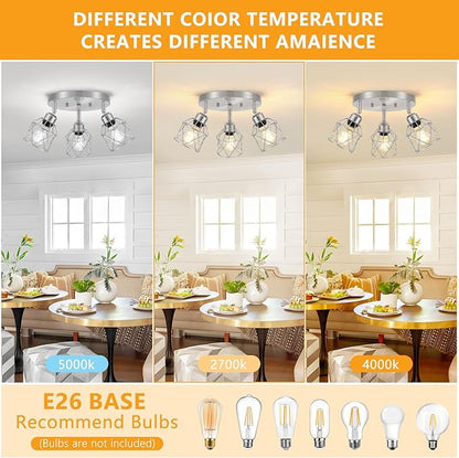 Baocuz 3-Light Brushed Nickel Semi Flush Mount Ceiling Light, Adjustable Kitchen Light Fixtures Ceiling Mount E26 Base Multi-Directional Silver Ceiling Spot Lights for Hallway Farmhouse Foyer