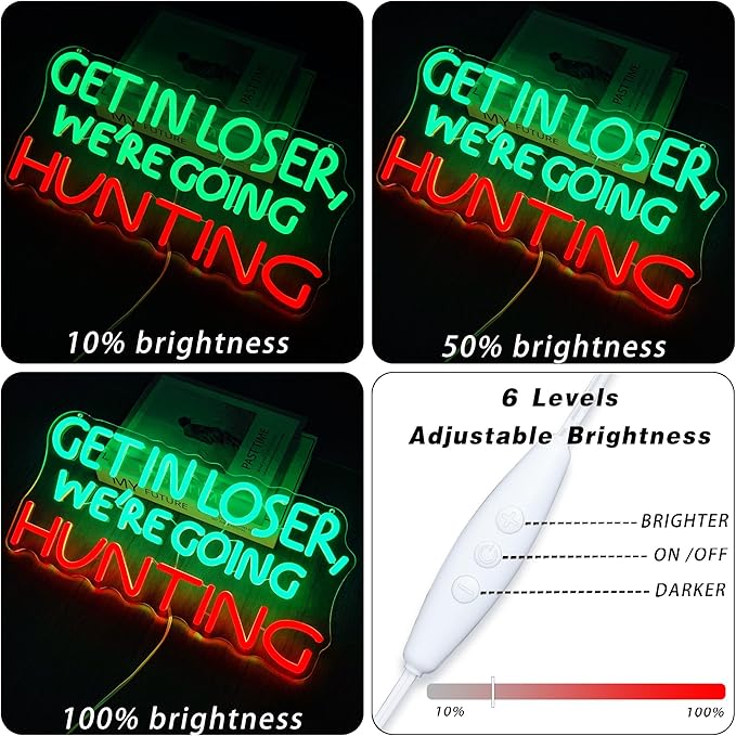 Funny Hunting Neon Sign - LED Light for Man Cave Garage, Country Outdoor Decor, Deer Hunter Wall Art Gift for Guys, Dimmable USB Powered(16.9 * 7.5inch)