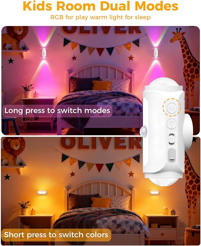 4 Pack Motion Sensor Wall Light, Magnetic Wireless RGB Dimmable Wall Lamps, Rechargeable Wireless Hallway Lights, Battery Operated Lighting for Stairs, Bedroom, Bathroom, Bar Decor