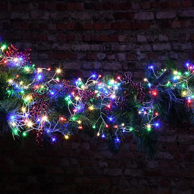 Dazzle Bright Fairy Lights Battery Operated, 2 Pack Total 40FT 120LED Silver Wire Waterproof String Lights, Christmas Decorations for Indoor Outdoor Bedroom Yard Decor, Multi-Colored