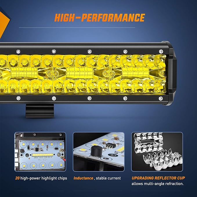 Nilight - 18033C-A 12 Inch 240W Amber Lights Triple Row Spot & Flood Combo 30000LM Bar Driving Boat Led Off Road Lights for Trucks, 2 Years Warranty