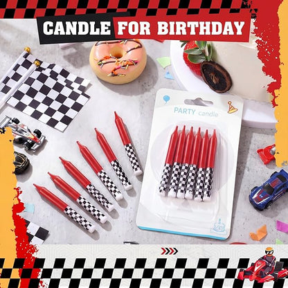 Conelist 12 Pcs Racing Car Themed Birthday Candles Cartoon Red Black White Birthday Decorations Movie Cake Toppers for Racing Car Themed Party Supplies