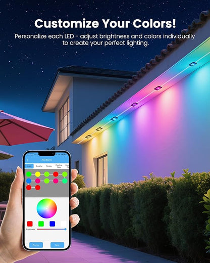 KISUFU 100FT Permanent Outdoor Lights for House, 24V Smart Outside Lights with 221 Modes, App & Remote Control, IP68 Waterproof, Year-Round Roof & Eaves Lighting for Valentine, Holidays (100FT)