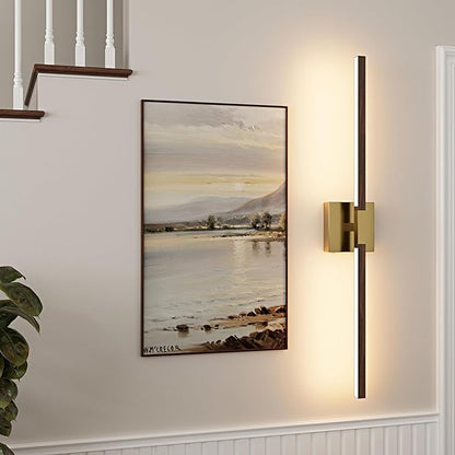 Rayogale 32 Inch Rechargeable Battery Operated Wall Sconce Set 2, 8000mAh Cordless, 3000K/4500K/6000K, Dimmable, Remote, Touch Control, 360° Rotation for Living Room Gold Walnut 2 Pack