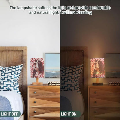 Bedside Table Lamp Springer Spaniel Dogs Heart Nightstand Lamp with Wood Desk Lamps for Bedroom Living Room Nursery Office Home Decor
